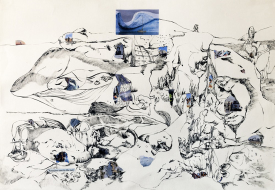 Another one in the net 52.5x75cm Ink and collage on paper 2013.jpg